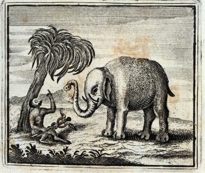 大象和朱庇特的猴子。Jean de La Fontaine (1621-95)的寓言。插图：François Chauveau（1613-1676）。1728年的版本。 作者 弗朗索瓦·夏维
