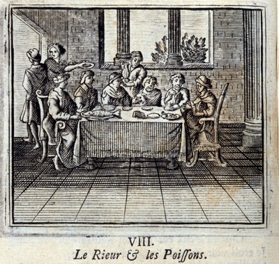 欢笑与双鱼座Jean de La Fontaine (1621-95)的寓言。插图：François Chauveau（1613-1676）。1728年的版本。 作者 弗朗索瓦·夏维