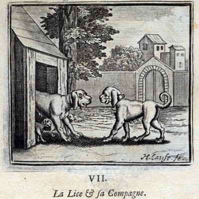 虱子和她的同伴。Jean de La Fontaine (1621-95)的寓言。插图：François Chauveau（1613-1676）。1728年的版本。 作者 弗朗索瓦·夏维