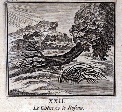 橡树和芦苇。Jean de La Fontaine (1621-95)的寓言。插图：François Chauveau（1613-1676）。1728年的版本。 作者 弗朗索瓦·夏维