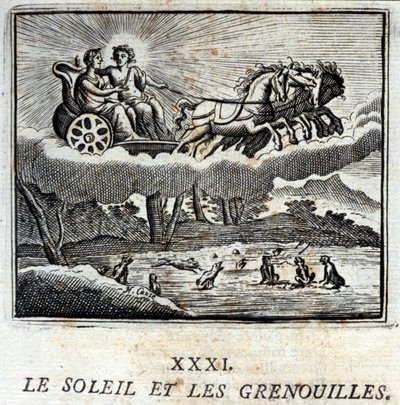 太阳和青蛙》。Jean de La Fontaine (1621-95)的寓言。插图：François Chauveau（1613-1676）。1728年的版本。 作者 弗朗索瓦·夏维
