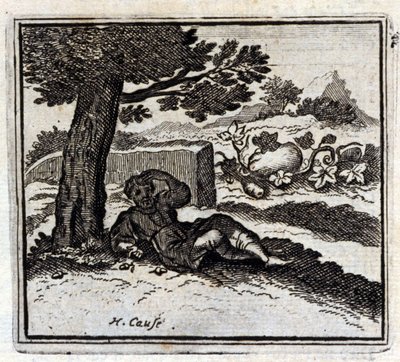 橡子和南瓜。Jean de La Fontaine (1621-95)的寓言。插图：François Chauveau（1613-1676）。1728年的版本。 作者 弗朗索瓦·夏维