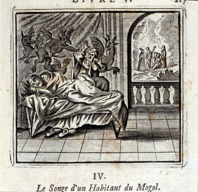 一个莫戈尔居民的梦想。Jean de La Fontaine (1621-95)的寓言。插图：François Chauveau（1613-1676）。1728年的版本。 作者 弗朗索瓦·夏维