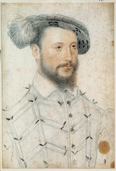 Antoine de Halluin 的肖像，Piennes 领主（1505 - 1553）。 克鲁埃·弗朗索瓦（Clouet Francois，1515-1572 年）绘制的血黑色石头 作者 François Clouet