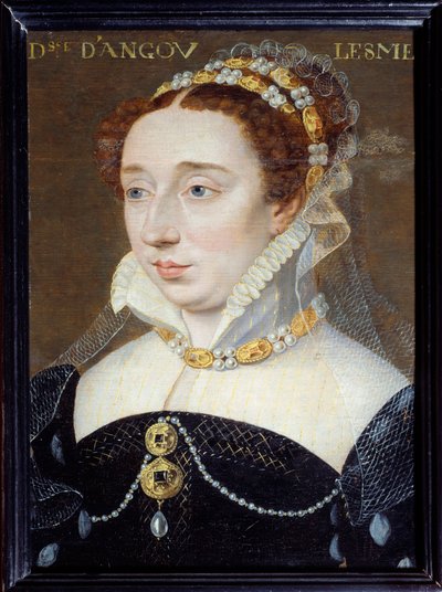 法国黛安的肖像，昂古莱姆公爵夫人 (1538-1619)，亨利四世的合法女儿 弗朗索瓦·克鲁埃 (1515-1572) 绘画 16 世纪太阳。 0,31x0,23 m 巴黎，卡纳瓦莱博物馆 作者 弗朗索瓦·克鲁埃