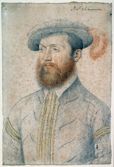 让·杜·普莱西斯 (Jean Du Plessis) 的肖像，勃艮第领主 (1525 - 1594)。 弗朗索瓦·克鲁埃（Francois Clouet，1515-1572 年）绘制的血黑色石头 作者 François Clouet