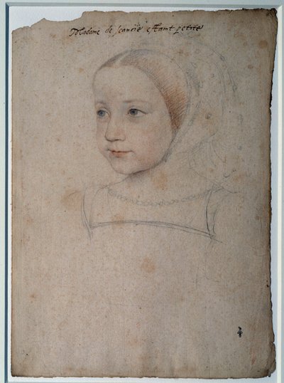 玛格丽特·德·法兰西（1523-1574 年）的孩子，萨伏伊公爵夫人弗朗索瓦一世的女儿 弗朗索瓦·克鲁埃（1515-1572 年）16 世纪尚蒂伊，孔德博物馆，用黑色石头绘画，用水彩增强血液 作者 弗朗索瓦·克鲁埃
