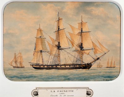 弗朗索瓦-鲁(Francois Roux)(1811-1882)的水彩画作品《福韦特》(The corvette Fauvette)，法国 作者 弗朗索瓦·若弗鲁瓦·鲁