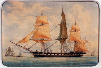 法国弗朗索瓦-鲁(Francois Roux)(1811-1882)的水彩画《La Favorita》护卫舰。 作者 弗朗索瓦·若弗鲁瓦·鲁