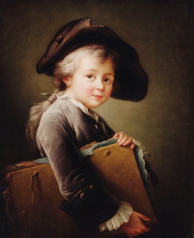 1760年，一个年轻的男孩，拿着一个投资组合 作者 Francois Hubert Drouais
