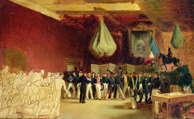 1830 年 8 月 7 日，众议院在皇宫向奥尔良公爵路易·菲利普一世（Louis Philippe I，1773-1850 年）提交了召唤他登上王位的法案和 1830 年宪章 作者 弗朗索瓦·约瑟夫·海姆
