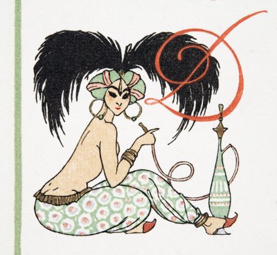阿拉伯女孩与水烟管，从人物de Comedie，酒吧。 1922年（pochoir print） 作者 弗朗索瓦路易斯史密斯