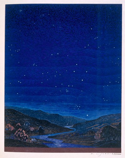Nocturnal landscape，插图来自Rudyard Kipling的&39;Kim&39;，1930 作者 弗朗索瓦路易斯史密斯
