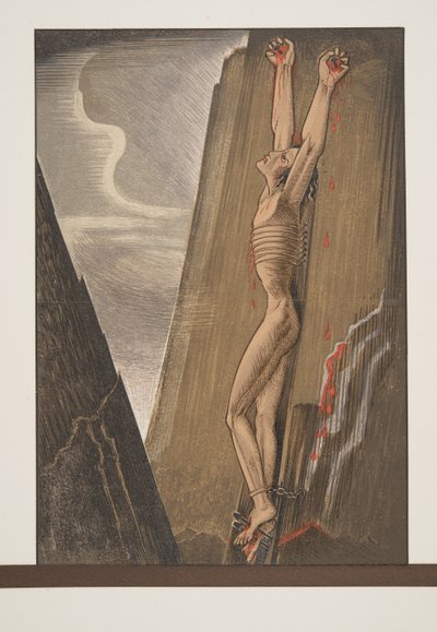 普罗米修斯钉在岩石上，来自Aeschylus酒吧的ProméthéeEnchaîné。 1941年（pochoir print） 作者 弗朗索瓦路易斯史密斯