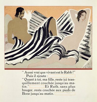 露丝在波阿斯脚下休息，来自&39;Ruth et Booz&39;，由JC Mardrus翻译，1930年出版 作者 弗朗索瓦路易斯史密斯