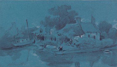 Abbeville（石墨，灰色水洗，黑色墨水和蓝色纸上的体色） 作者 弗朗索瓦·路易斯·托马斯·弗朗西亚