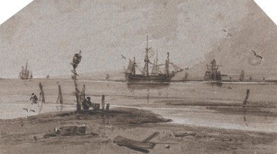船只停泊在平静的海上 作者 弗朗索瓦·路易斯·托马斯·弗朗西亚