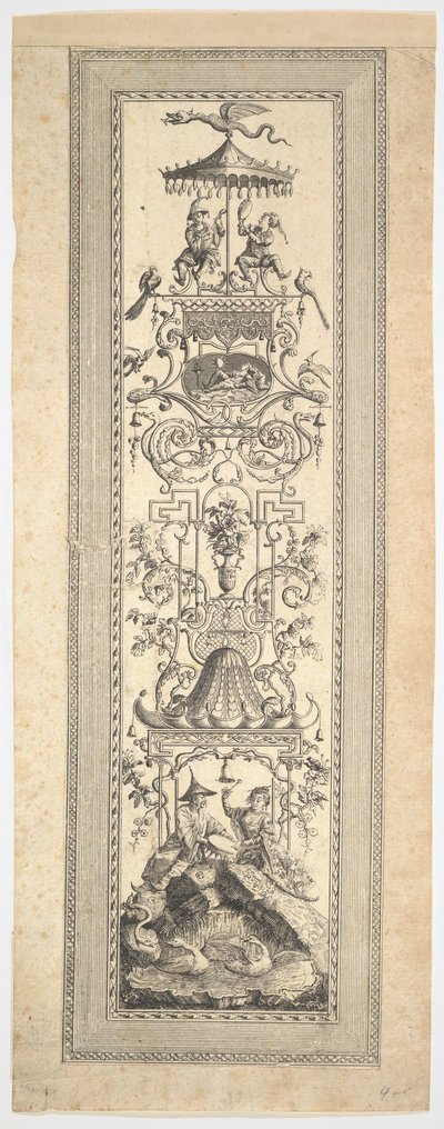 Chinois亭，来自Premier cayer de panneaux, frises et sujets arabesques，1788。 作者 弗朗索瓦·玛丽·伊西多·克韦尔多