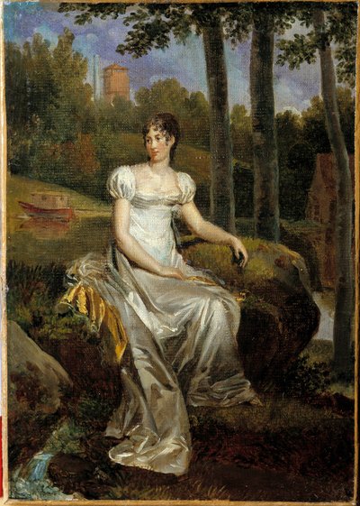 瑞典女王贝尔纳多特 (Bernadotte) 的妻子德西丽·克拉里 (Desiree Clary，1777-1860) 的肖像，在贝尔维尤城堡的公园里代表了蒙特科尔沃公主。 弗朗索瓦·杰拉德 (1770-1837) 的画作 作者 弗朗索瓦·帕斯卡尔·西蒙·杰拉德男爵