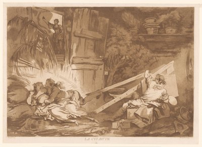 跌跌撞撞的年轻男子摔倒在正在画画的女子身上
La Culbute（物体上的标题） 作者 弗朗索瓦·菲利普·夏彭蒂埃