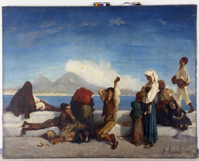 拉扎洛尼人，那不勒斯人的代表人物。那不勒斯海湾景色（布面油画） 作者 弗朗索瓦·雷诺