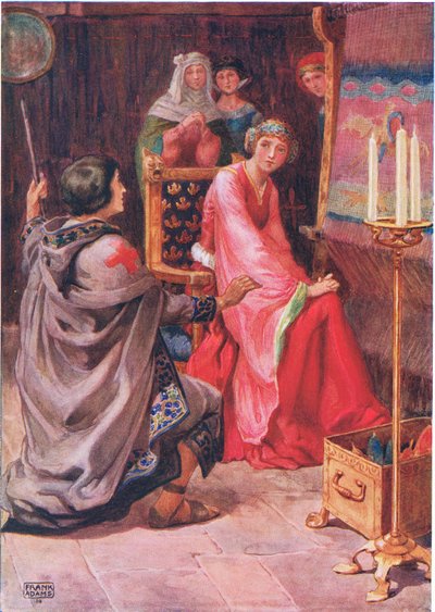 朝圣者与女王》选自但丁-G.罗塞蒂(1828-82)的《职员经》。罗塞蒂（1828-82）在M.D.Belgrave和H.Hart的《诗人的儿童故事》中作了插图（彩色平印）。 作者 弗兰克·亚当斯