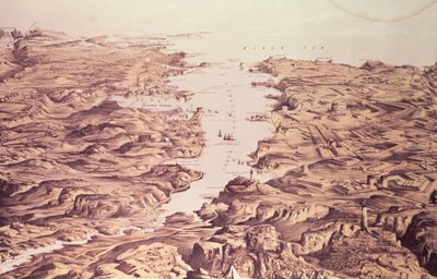 港口的北部和南部以及塞瓦斯托波尔港的全景，由Thomas Packer，酒吧设计和平版印刷。斯坦纳德和迪克森，1855年 作者 弗兰克·休斯