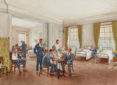 1918年伯克郡Sulhampstead House医院病房里下棋的康复士兵（纸上写着wc） 作者 弗兰克·达德