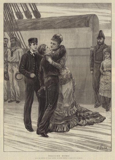 欢迎回家！威尔士王妃在HMS Bacchante上与皇家王子会面 作者 Frank Dadd