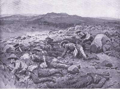 随着昆士兰帝国布须曼人在1900年11月29日在Rhenoster Kop，比勒陀利亚后的插图：游击战争，1902年 作者 弗兰克·达德