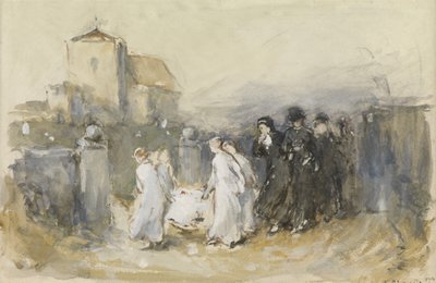 研究她的第一个出生，霍舍姆墓地（第一次出生的葬礼），1874年（纸上写着） 作者 弗兰克·霍尔