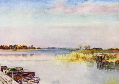 Norfolk Broads：Ormesby Broad，秋季（彩色石版画） 作者 弗兰克·索斯盖特