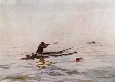 Norfolk Broads：Breydon 上的 Punt-Gunning（彩色石版画） 作者 弗兰克·索斯盖特