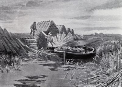 Norfolk Broads: Reed-Stacking (litho) 作者 弗兰克·索斯盖特