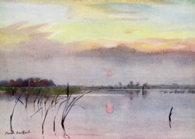 Norfolk Broads: Sunset, Heigham Sounds (彩色石版画) 作者 弗兰克·索斯盖特