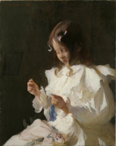 缝纫儿童的画像 作者 弗兰克·韦斯顿·本森
