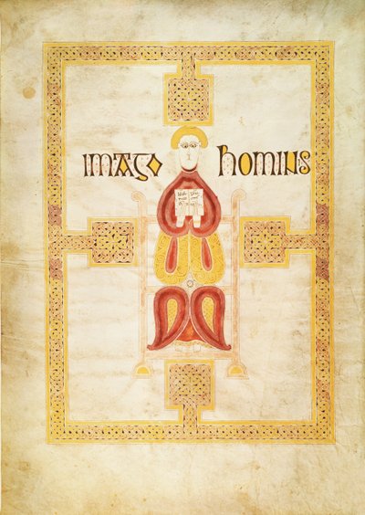 Lat 9389 f.18v Matthew的象征，“Imago Hominus，Lindisfarne，来自Echternach福音书，c.700 作者 法兰克派