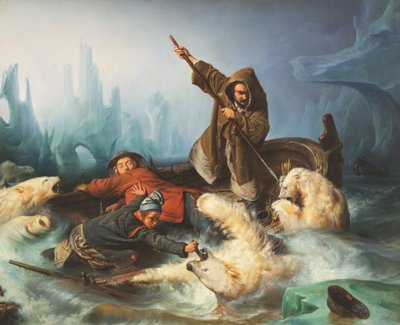 战斗的北极熊，1839年。 作者 弗朗索瓦·奥古斯特·比亚德