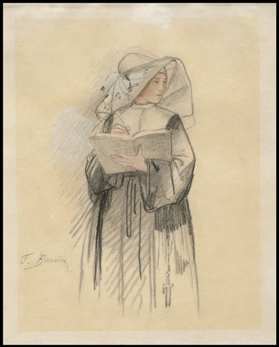 一位拿着书和笔的修女，1827-187年 作者 弗朗索瓦·邦文
