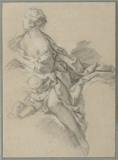 对女性的研究（Clytia）； 《Les Amours des Dieux》（1747-1750）系列第九幅挂毯《阿波罗和克利蒂亚》的准备研究 作者 弗朗索瓦·布歇（工作室）