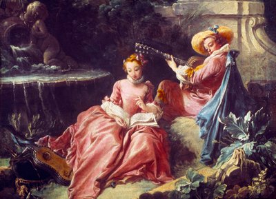 弗朗索瓦·布歇（Francois Boucher，1703-1770 年）的音乐课绘画。 18世纪。 巴黎。 干邑杰伊博物馆 作者 弗朗索瓦·布歇