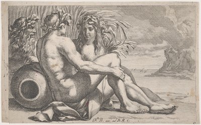 躺在海景前的河神，1651-82。 作者 弗朗索瓦·布利尔