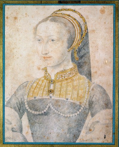 阿尔布雷特圣女贞德的肖像，纳瓦拉王后（1528 - 1572），亨利四世的母亲。 弗朗索瓦·克鲁埃（Francois Clouet，1515-1572 年）用黑色石头和血作画 作者 弗朗索瓦·克鲁埃