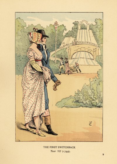 俄罗斯山过山车的时尚夫妇，Les Montagnes Russes a Belleville，建于1812年。(第一个回旋处，第七年 作者 弗朗索瓦·库本（FrançoisCourboin）
