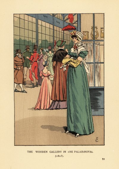 在巴黎皇家宫殿的木质画廊购物的时尚女性 作者 弗朗索瓦·库本（FrançoisCourboin）
