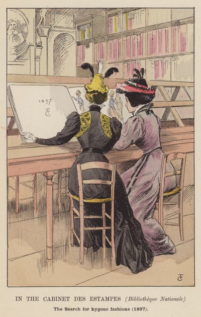 在国家图书馆（BéliothequeNationale）的内阁中，寻找过去的时尚，1897年 作者 弗朗索瓦·库本（FrançoisCourboin）
