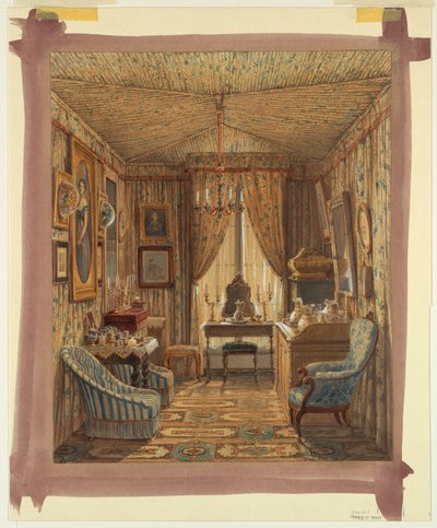 素描，带帐篷天花板的化妆间内部，1848 年 作者 弗朗索瓦·艾蒂安·维勒雷