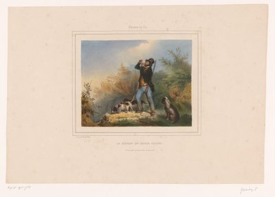 带着三只猎犬的猎场看守人
Le départ du garde chasse（物品上的标题）
手持步枪的猎人（系列名称）
Chasses au Tir（物品上的系列名称） 作者 贝纳德和西。 Lemercier（可能）