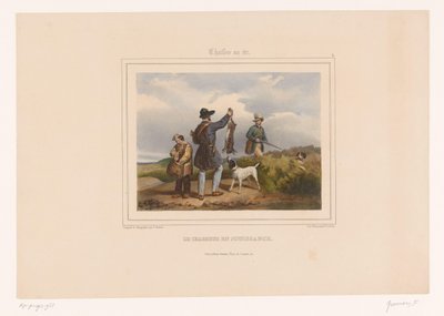 猎人向其他猎人展示他射杀的野兔
Le chasseur en jouissance（物品上的标题）
带枪的猎人（系列标题）
Chasses au Tir（物体上的系列标题） 作者 福门汀和 Cie。