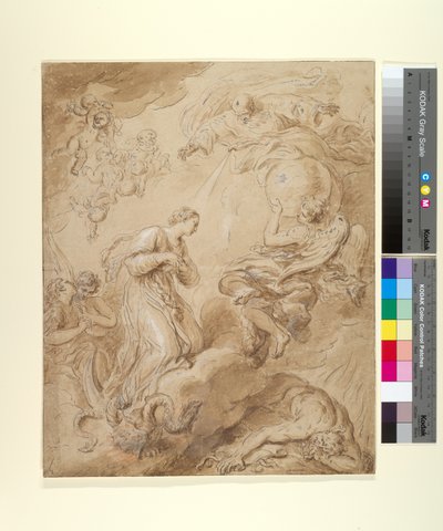 圣母无原罪》，约 1700-37 年（纸上水墨和水粉画） 作者 弗朗索瓦·勒莫恩